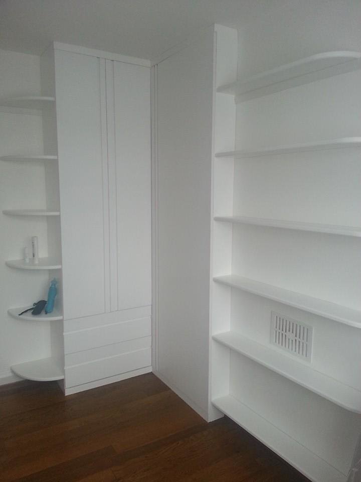 Custom made built-in wardrobe and floating shelves